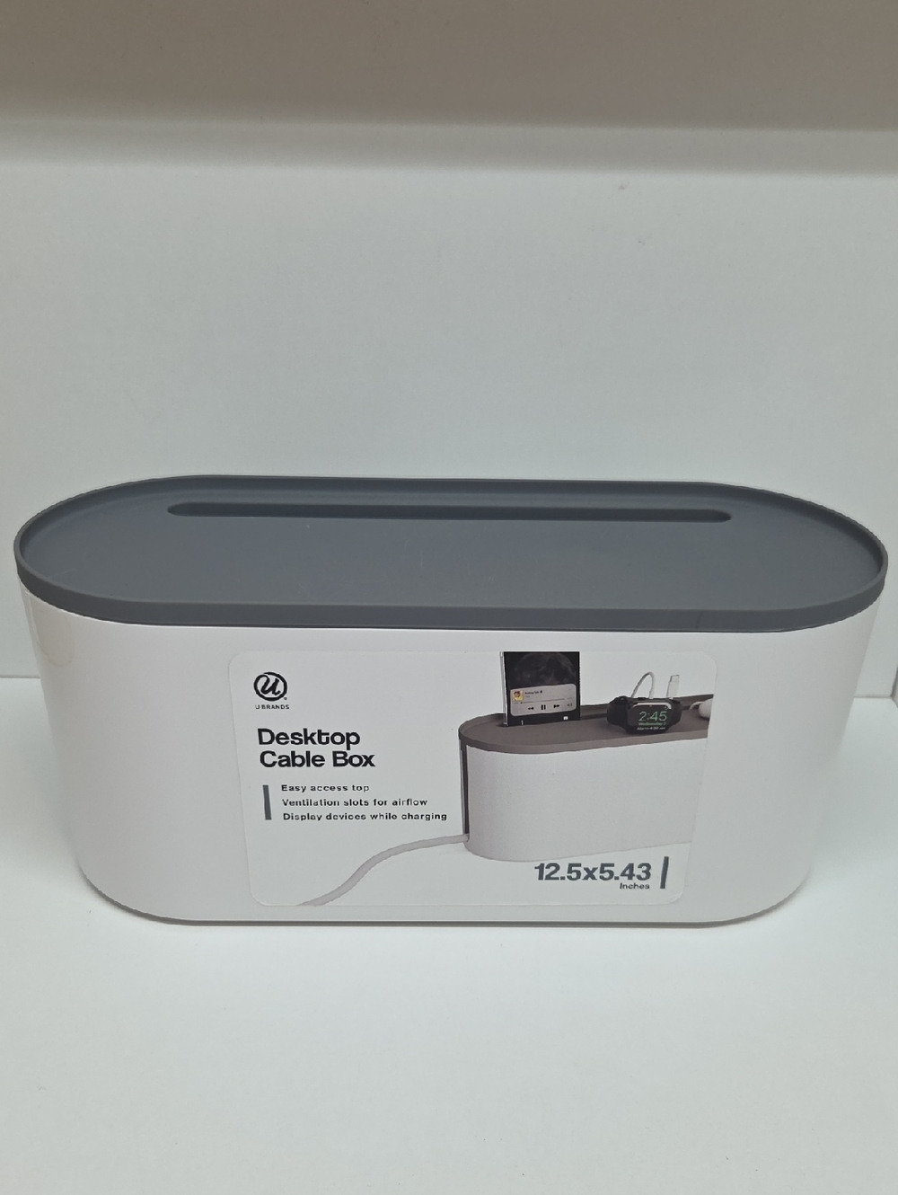 U Brands Cable Management Box in White and Charcoal